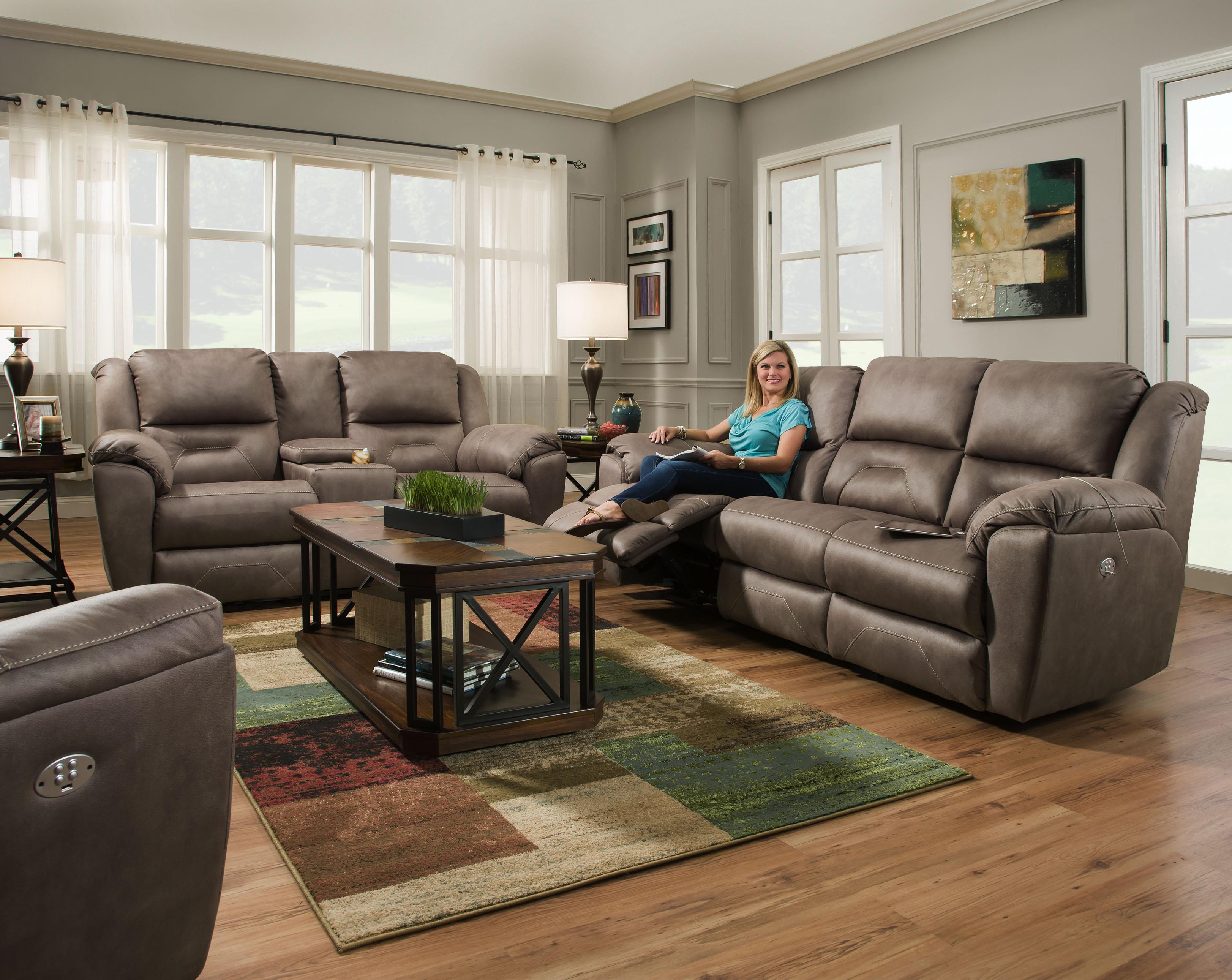 Southern Motion Pandora 75139 Double Reclining Console Sofa with Power